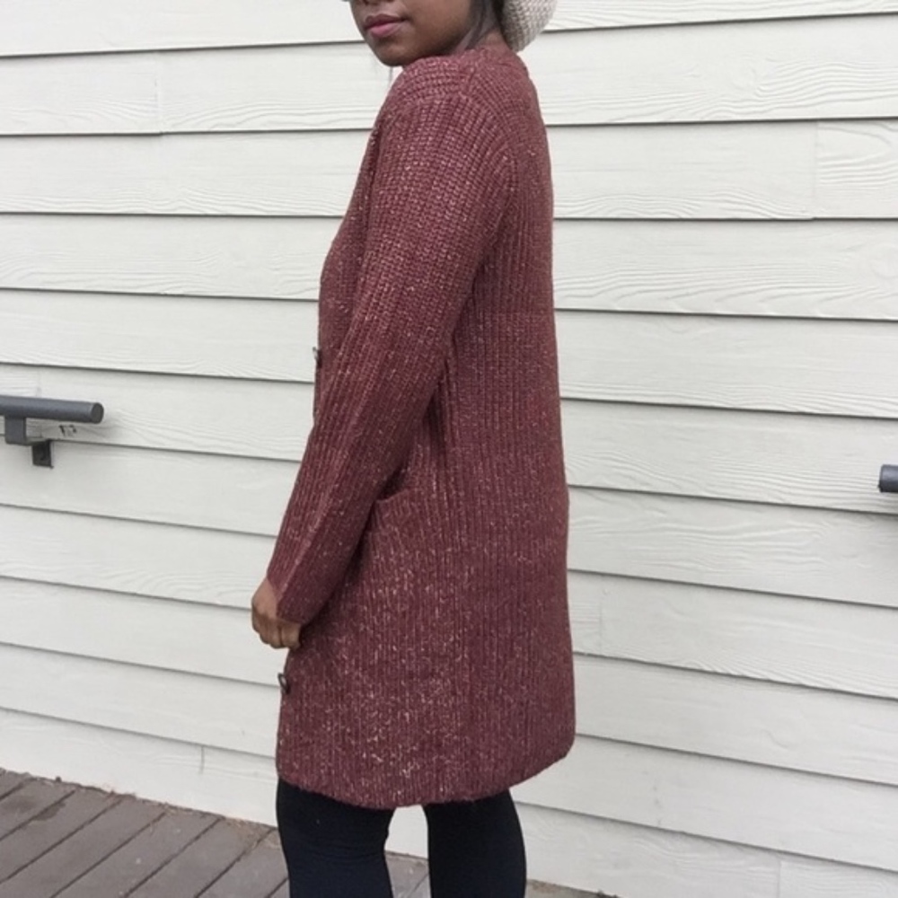 Rust V-Neck Chunky Knit Button Up Sweater Cardigan - Picture 5 of 6